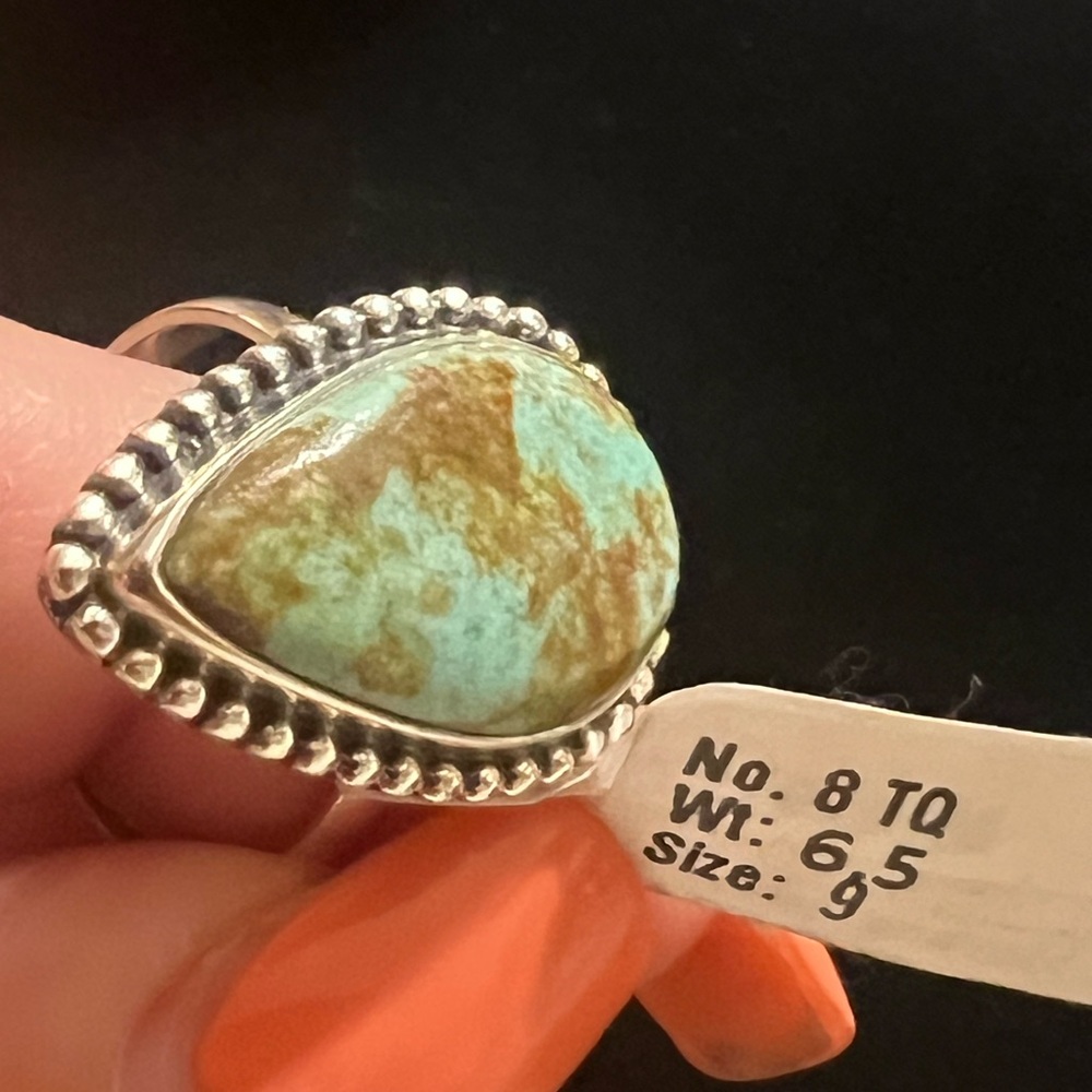 Sterling Silver Turquoise Teardrop Ring - Blue Green and Brown